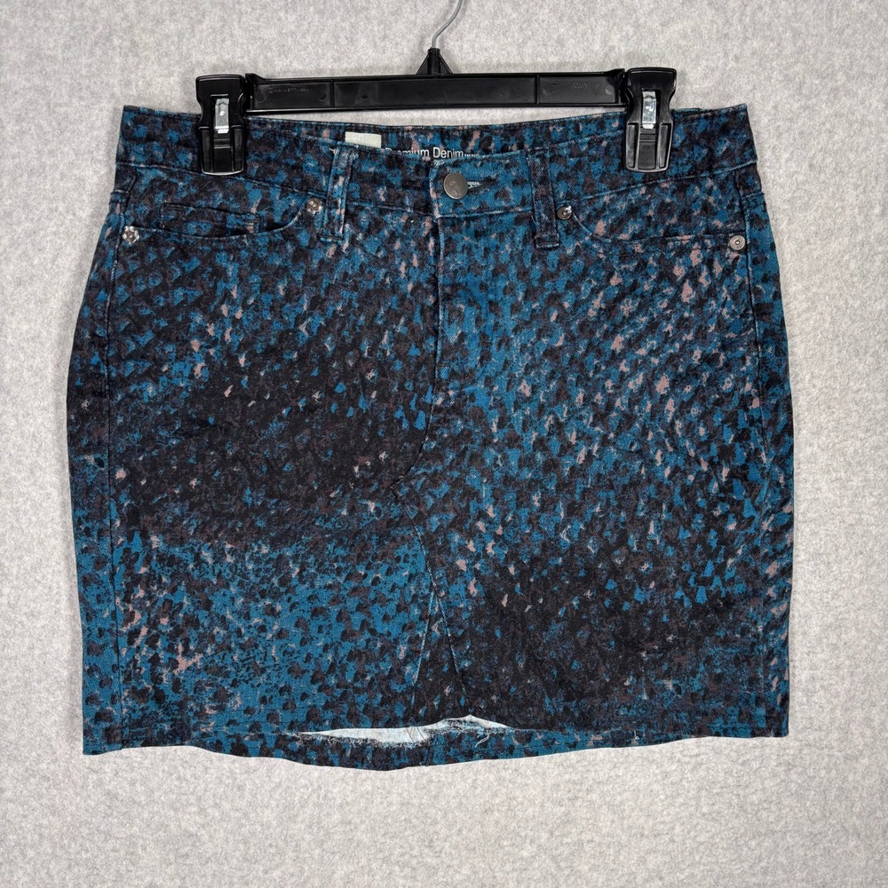 Y2K Mossimo Snake Print Mini Jean Skirt 8 Teal Black Festival Rave Indie Sleaze